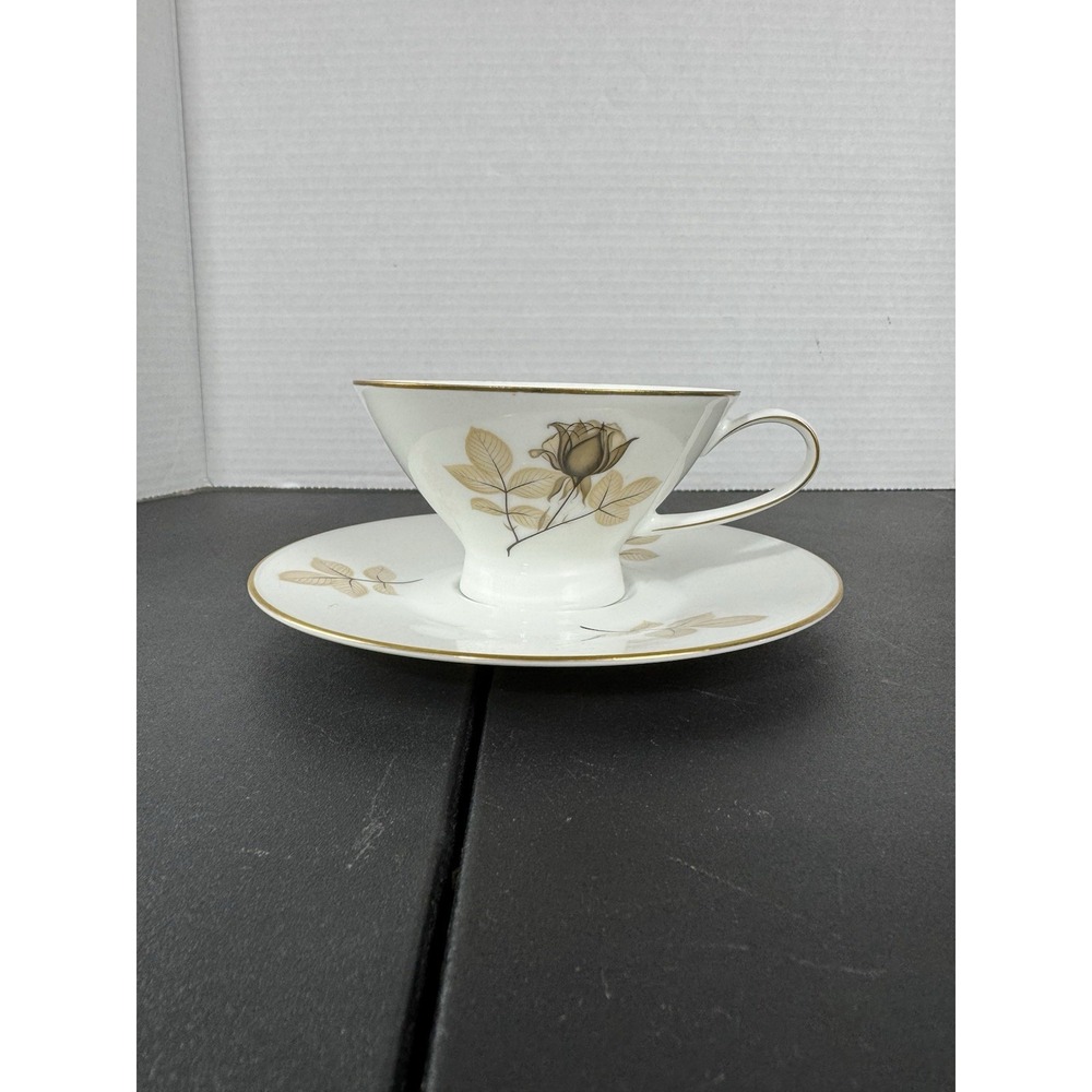 Vintage Tea Cup and Saucer‎ Set, Gold Rose Floral Design, Elegant Coffee Cup